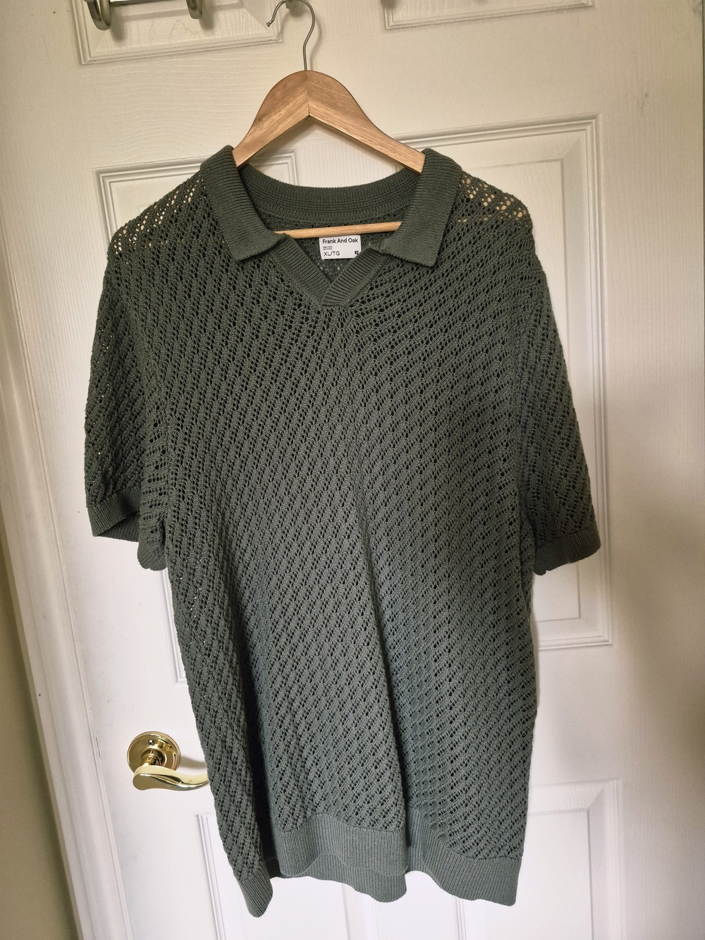 Frank And Oak Women’s Short Sleeve Crochet Open Knit Top 100% Organic Cotton-Xlg